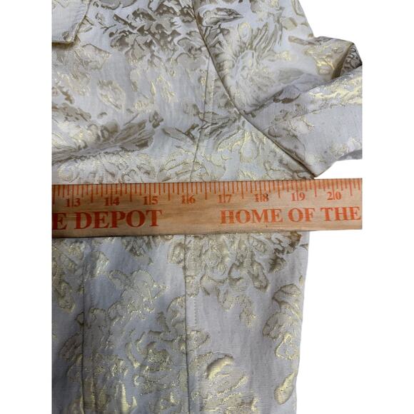 Emma James Women Blazer Size 8 Ivory Gold Brocade Jacket 3/4 Sleeve Lined - Picture 16 of 16
